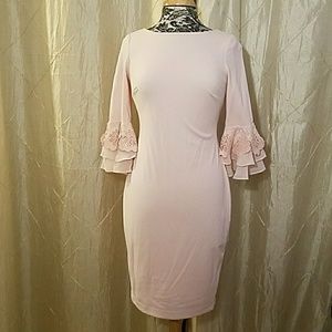 Calvin Klein pink dress w/flower ruffle sleeves